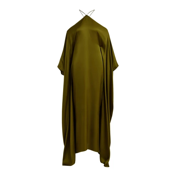 Essentiel Antwerp Olive Green Halterneck Maxi Dress With Waterfall Sides - Essentiel Antwerp Dresses - Colorful Belgian Design - Shop at Coveti