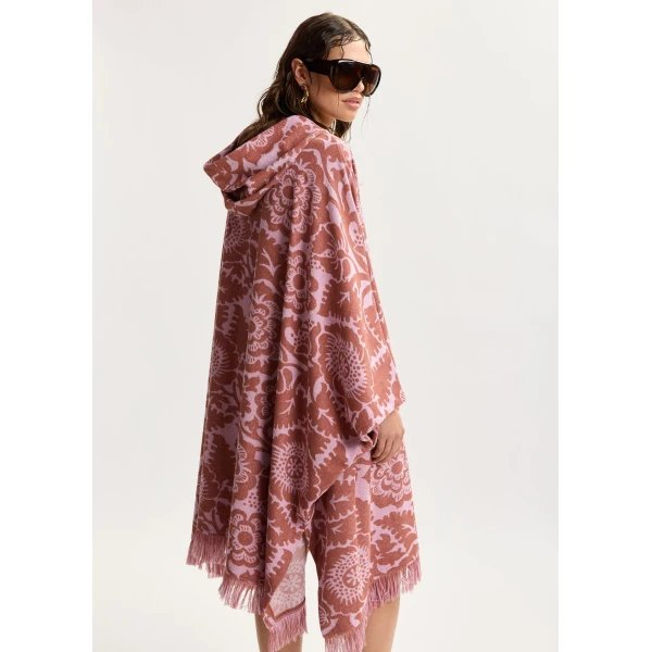 Essentiel Antwerp Pink And Brown Floral Jacquard Cotton-Blend Midi Dress With Hood, view 2