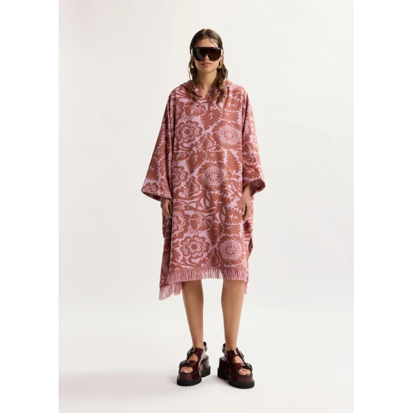 Essentiel Antwerp Pink And Brown Floral Jacquard Cotton-Blend Midi Dress With Hood, view 3