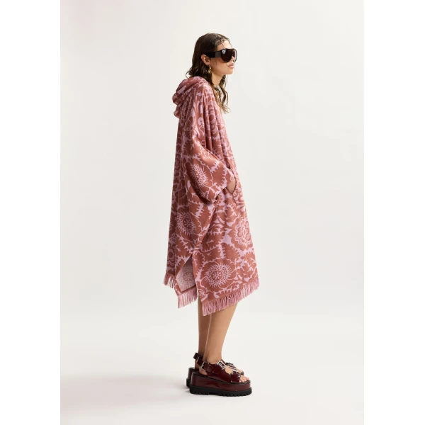 Essentiel Antwerp Pink And Brown Floral Jacquard Cotton-Blend Midi Dress With Hood, view 4
