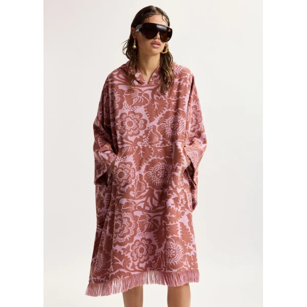 Essentiel Antwerp Pink And Brown Floral Jacquard Cotton-Blend Midi Dress With Hood, view 5