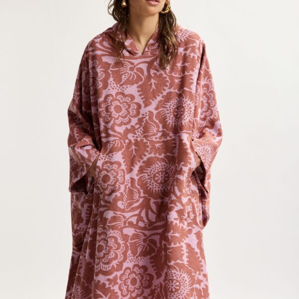 Essentiel Antwerp Pink And Brown Floral Jacquard Cotton-Blend Midi Dress With Hood - Essentiel Antwerp Dresses - Colorful Belgian Design - Shop at Coveti