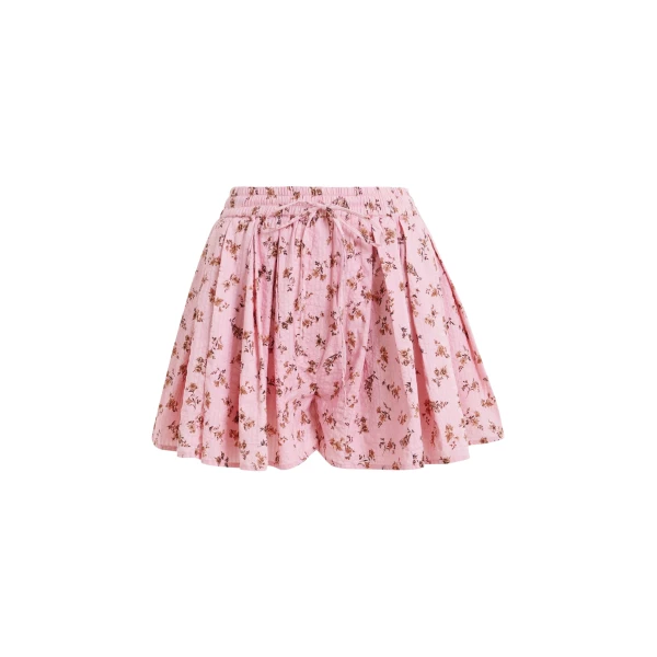 Essentiel Antwerp Pink And Brown Floral Print Cotton Shorts - Essentiel Antwerp Shorts - Colorful Belgian Design - Shop at Coveti