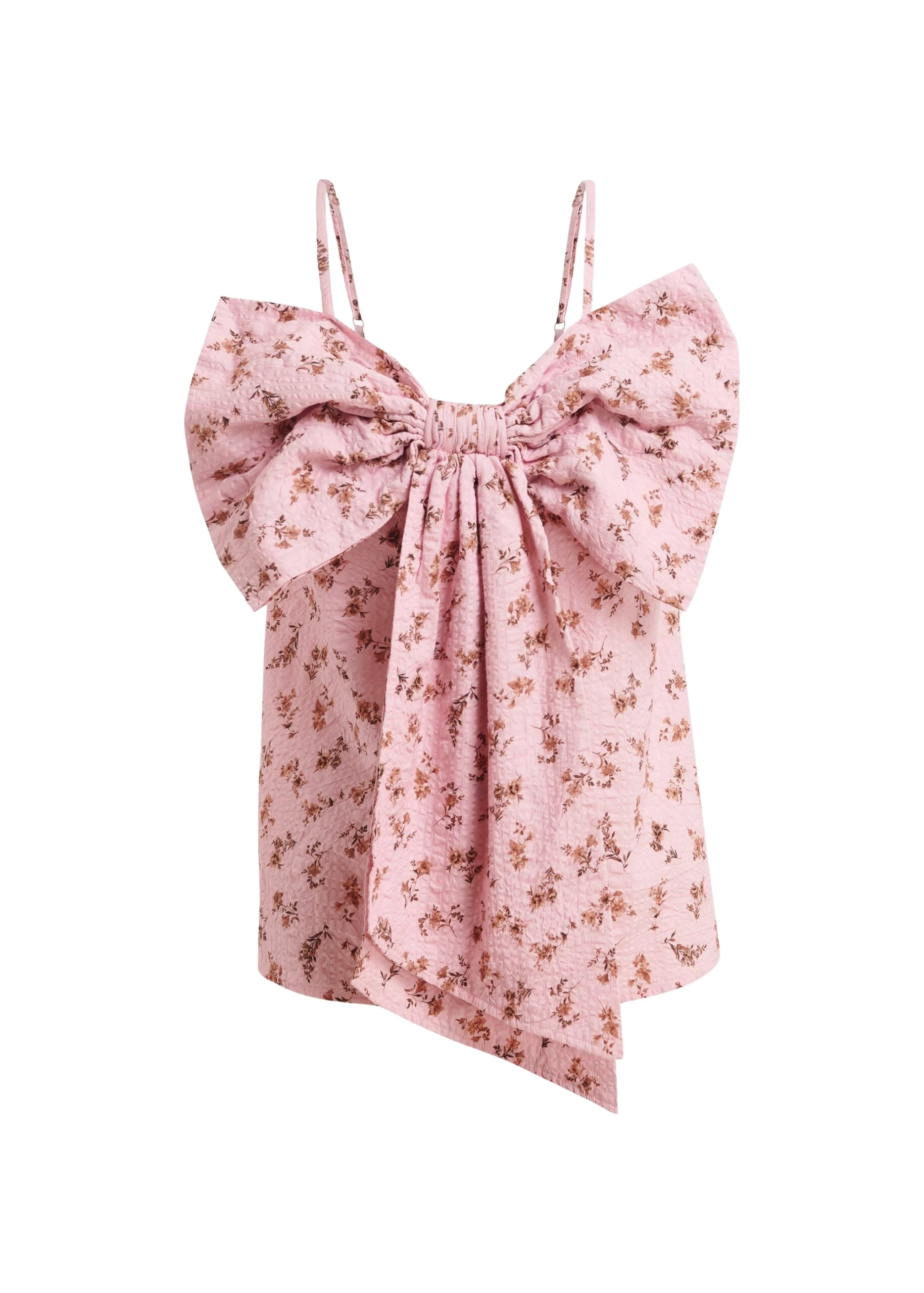 Essentiel Antwerp Pink And Brown Floral Print Cotton Top With Bow Detail - Essentiel Antwerp Tops - Colorful Belgian Design - Shop at Coveti