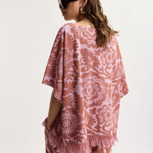 Essentiel Antwerp Pink And Brown Textured Floral Jacquard Cotton-Blend Top With Fringed Trims - Essentiel Antwerp Tops - Colorful Belgian Design - Shop at Coveti