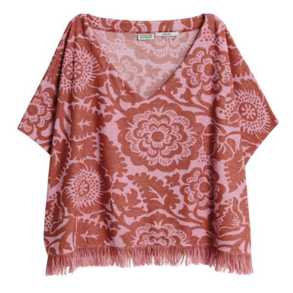 Essentiel Antwerp Pink And Brown Textured Floral Jacquard Cotton-Blend Top With Fringed Trims - Essentiel Antwerp Tops - Colorful Belgian Design - Shop at Coveti