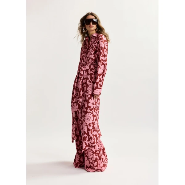 Essentiel Antwerp Pink And Dark Red Cotton Shirt Dress With Faux-Sleeve Detailing, view 3