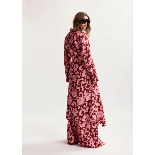 Essentiel Antwerp Pink And Dark Red Cotton Shirt Dress With Faux-Sleeve Detailing, view 4