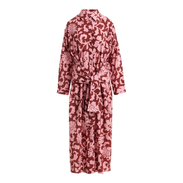 Essentiel Antwerp Pink And Dark Red Cotton Shirt Dress With Faux-Sleeve Detailing - Essentiel Antwerp Dresses - Colorful Belgian Design - Shop at Coveti