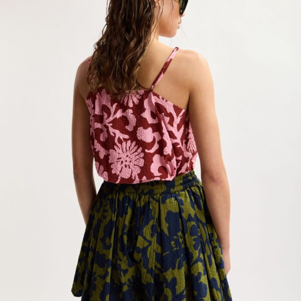 Essentiel Antwerp Pink And Dark Red Floral Print Cotton Top With Bow Detail - Essentiel Antwerp Tops - Colorful Belgian Design - Shop at Coveti