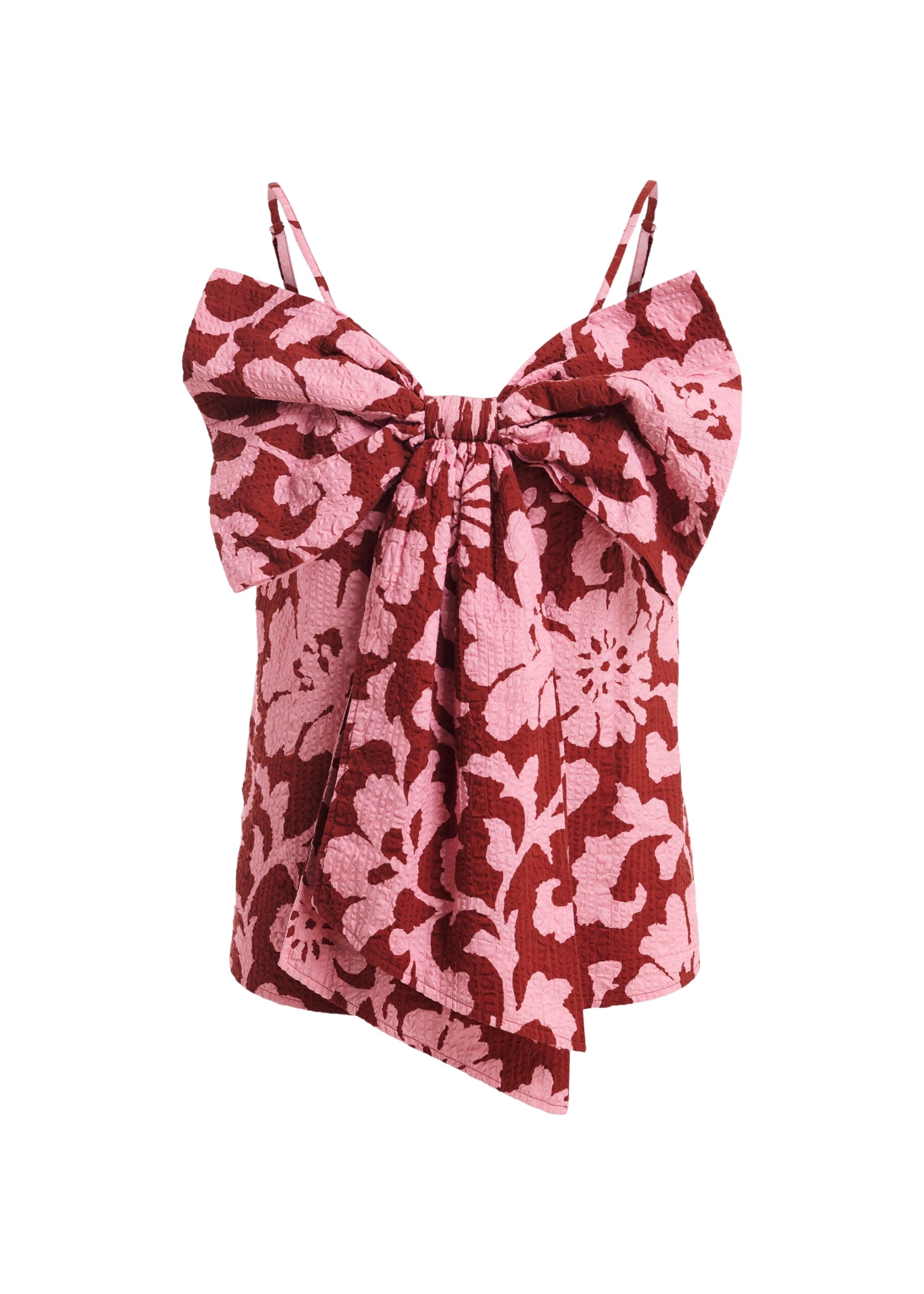 Essentiel Antwerp Pink And Dark Red Floral Print Cotton Top With Bow Detail - Essentiel Antwerp Tops - Colorful Belgian Design - Shop at Coveti