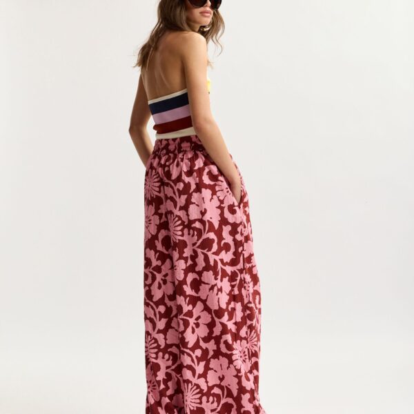 Essentiel Antwerp Pink And Dark Red Wide-Leg Pants With Contrast Stitching - Essentiel Antwerp Pants - Colorful Belgian Design - Shop at Coveti