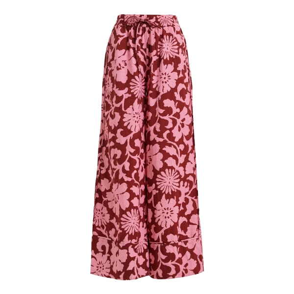Essentiel Antwerp Pink And Dark Red Wide-Leg Pants With Contrast Stitching - Essentiel Antwerp Pants - Colorful Belgian Design - Shop at Coveti