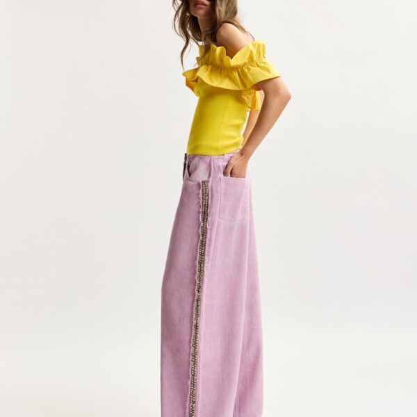Essentiel Antwerp Purple High-Rise Wide-Leg Jeans With Embellished Side Trims - Essentiel Antwerp Pants - Colorful Belgian Design - Shop at Coveti
