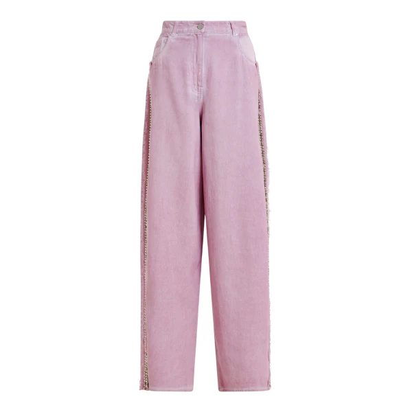 Essentiel Antwerp Purple High-Rise Wide-Leg Jeans With Embellished Side Trims - Essentiel Antwerp Pants - Colorful Belgian Design - Shop at Coveti