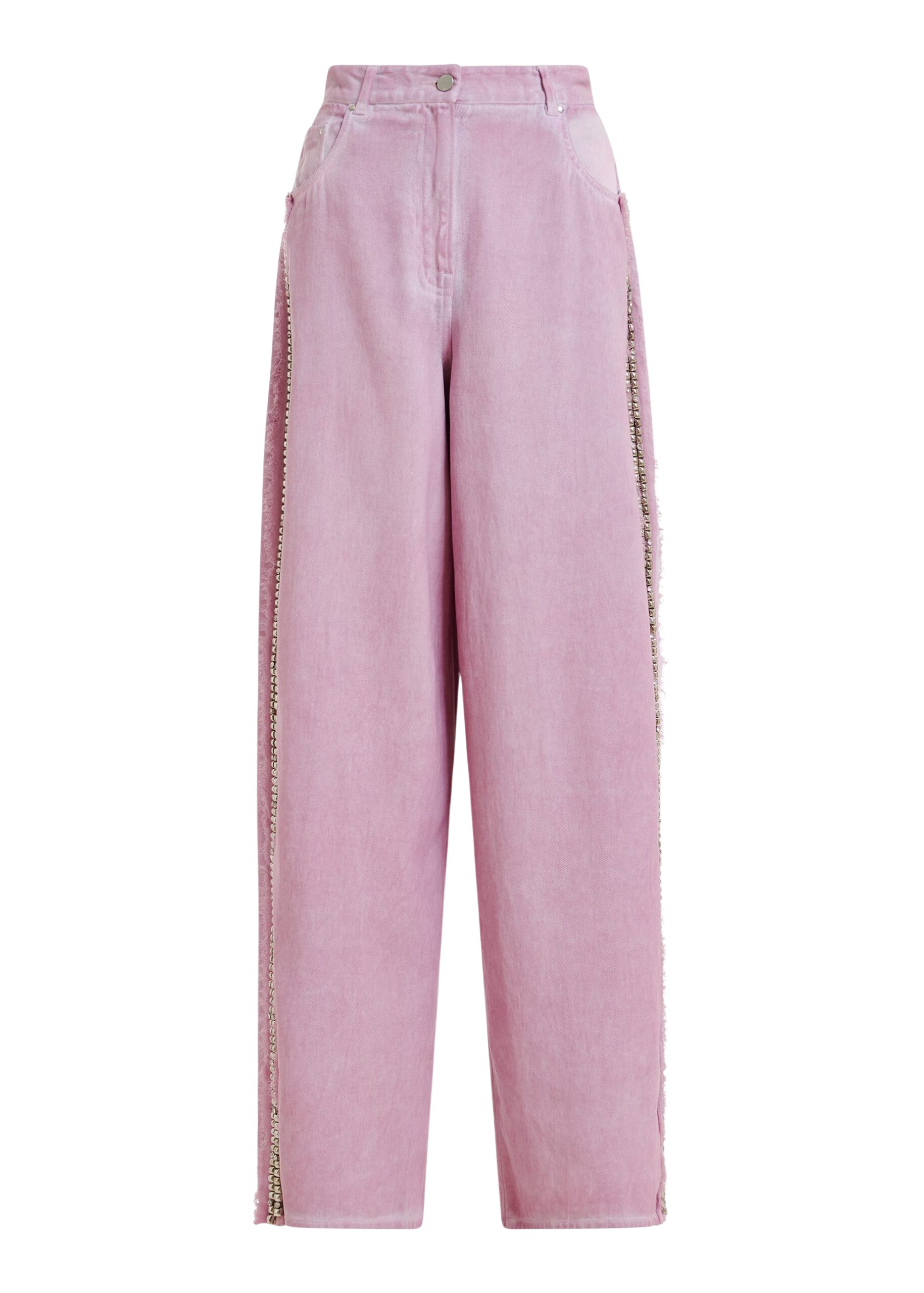 Essentiel Antwerp Purple High-Rise Wide-Leg Jeans With Embellished Side Trims - Essentiel Antwerp Pants - Colorful Belgian Design - Shop at Coveti