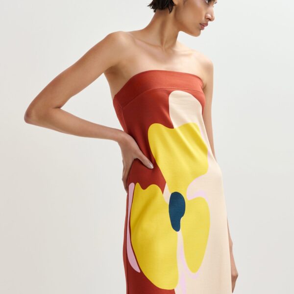 Cream And Yellow Strapless Maxi Dress With Oversized Floral Print - Essentiel Antwerp Dresses - Colorful Belgian Design - Shop at Coveti