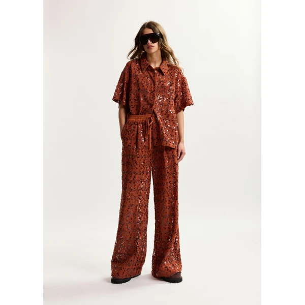 Essentiel Antwerp Rust Sequin-Embellished Short-Sleeve Shirt, view 5