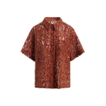 Essentiel Antwerp Rust Sequin-Embellished Short-Sleeve Shirt - Essentiel Antwerp Shorts - Colorful Belgian Design - Shop at Coveti