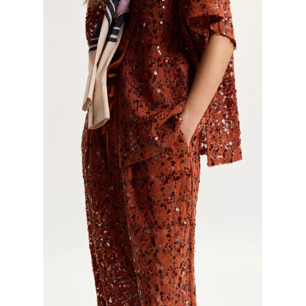 Essentiel Antwerp Rust Sequin-Embellished Wide-Leg Trousers, view 4