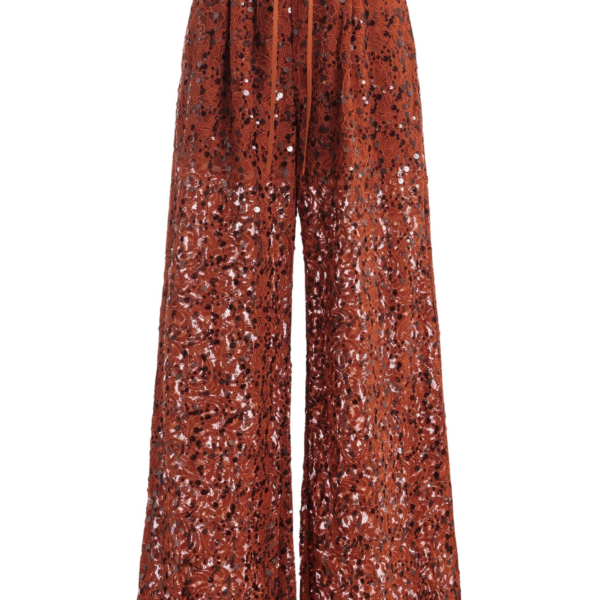 Essentiel Antwerp Rust Sequin-Embellished Wide-Leg Trousers - Essentiel Antwerp Pants - Colorful Belgian Design - Shop at Coveti