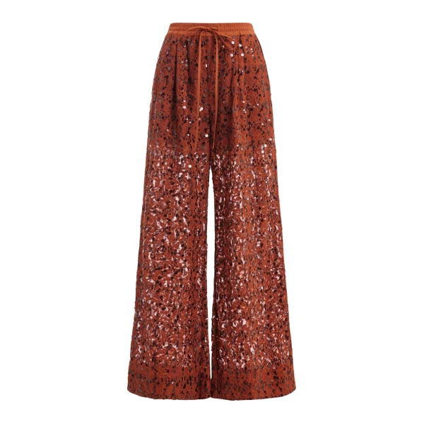 Essentiel Antwerp Rust Sequin-Embellished Wide-Leg Trousers - Essentiel Antwerp Pants - Colorful Belgian Design - Shop at Coveti