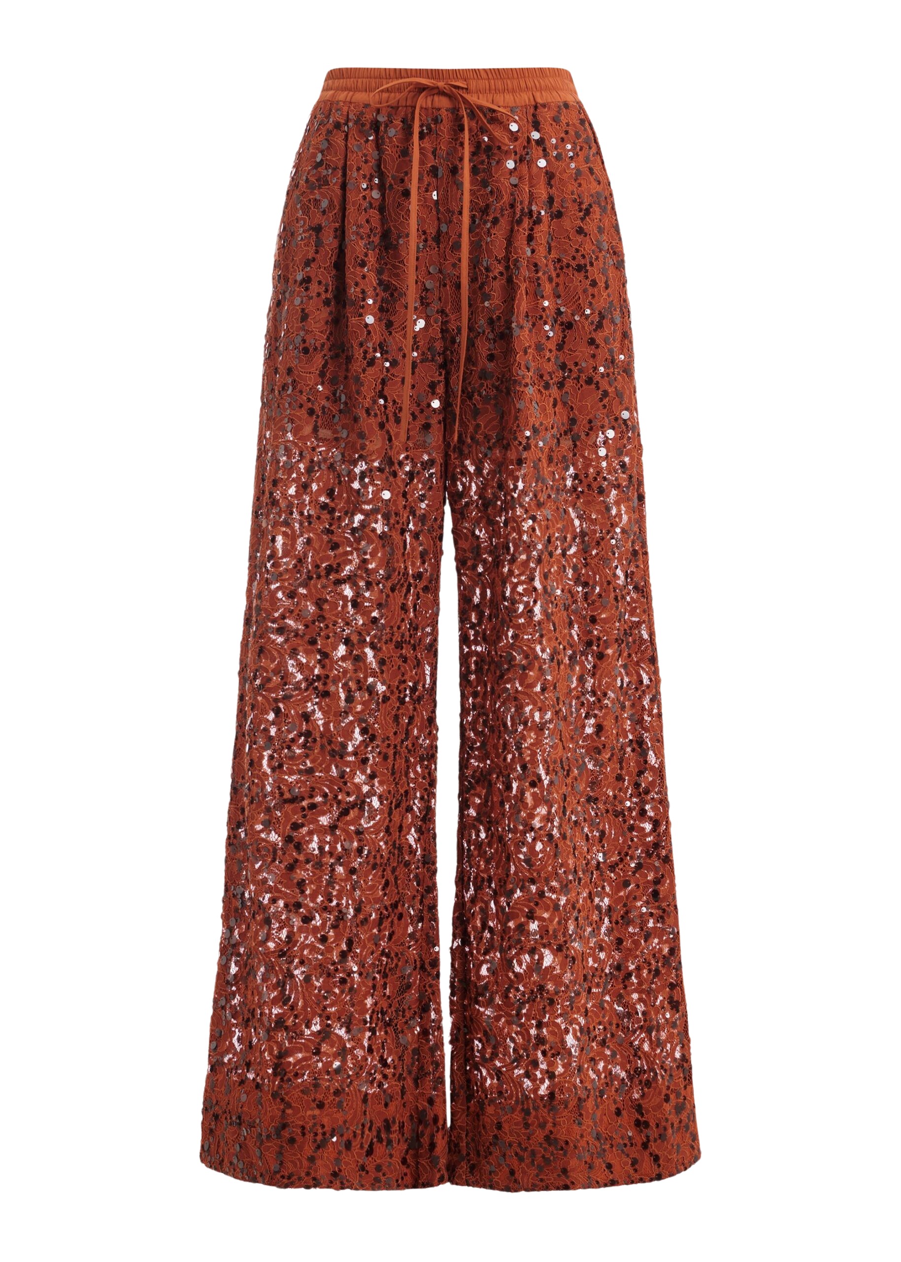 Essentiel Antwerp Rust Sequin-Embellished Wide-Leg Trousers - Essentiel Antwerp Pants - Colorful Belgian Design - Shop at Coveti