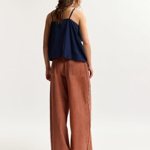 Essentiel Antwerp Terracotta High-Rise Wide-Leg Jeans With Embellished Side Trims - Essentiel Antwerp Pants - Colorful Belgian Design - Shop at Coveti