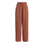 Essentiel Antwerp Terracotta High-Rise Wide-Leg Jeans With Embellished Side Trims - Essentiel Antwerp Pants - Colorful Belgian Design - Shop at Coveti