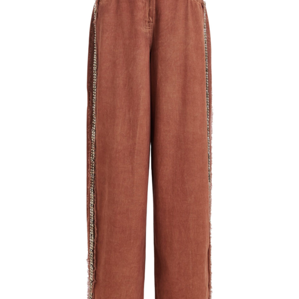 Essentiel Antwerp Terracotta High-Rise Wide-Leg Jeans With Embellished Side Trims - Essentiel Antwerp Pants - Colorful Belgian Design - Shop at Coveti