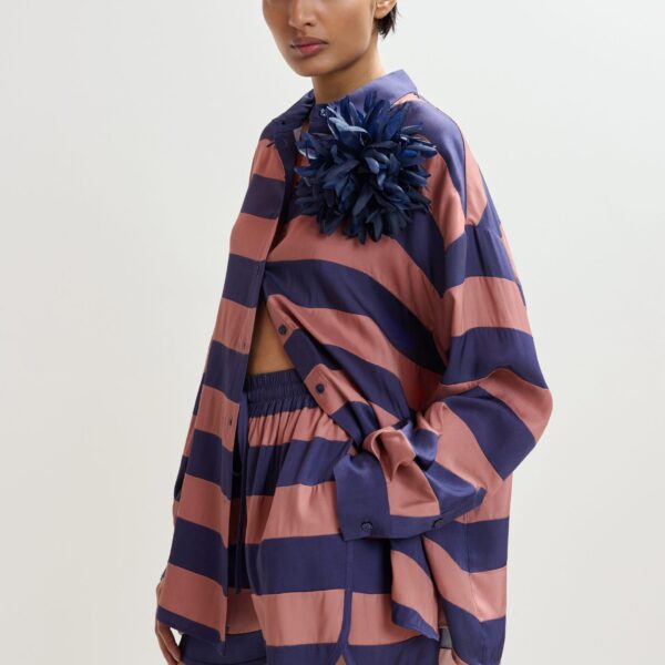 Essentiel Antwerp Vintage Pink And Purple Oversized Striped Shirt - Essentiel Antwerp Tops - Colorful Belgian Design - Shop at Coveti