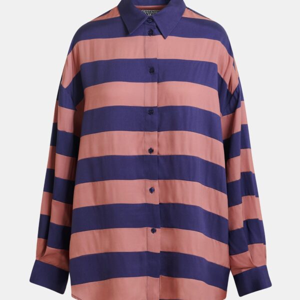 Essentiel Antwerp Vintage Pink And Purple Oversized Striped Shirt - Essentiel Antwerp Tops - Colorful Belgian Design - Shop at Coveti