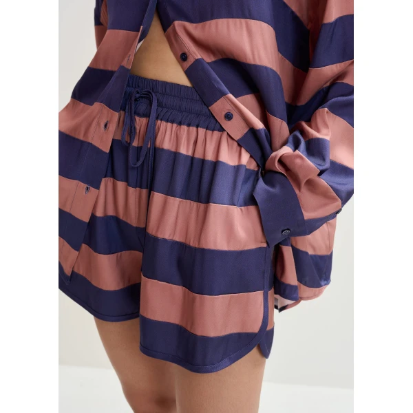 Essentiel Antwerp Vintage Pink And Purple Striped Mini Sports Shorts, view 4