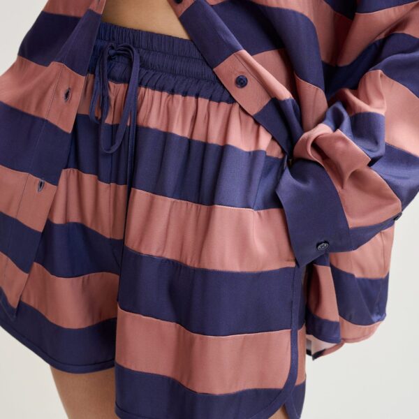 Essentiel Antwerp Vintage Pink And Purple Striped Mini Sports Shorts - Essentiel Antwerp Shorts - Colorful Belgian Design - Shop at Coveti