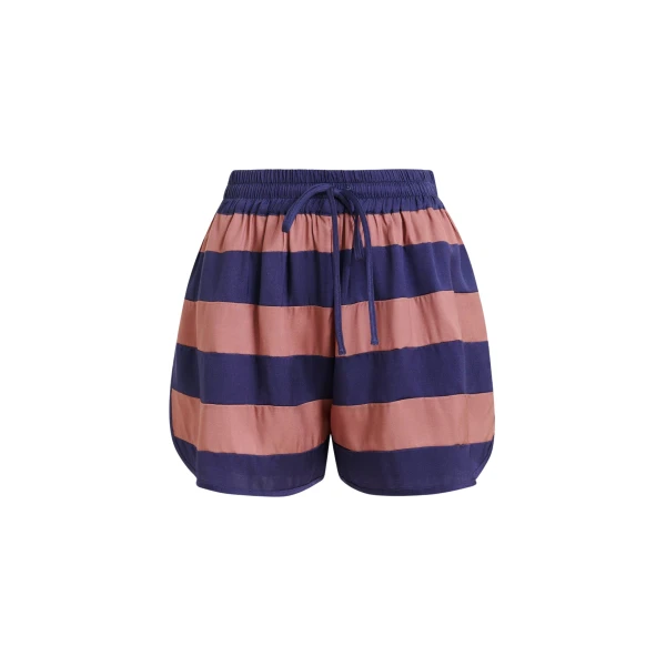 Essentiel Antwerp Vintage Pink And Purple Striped Mini Sports Shorts - Essentiel Antwerp Shorts - Colorful Belgian Design - Shop at Coveti