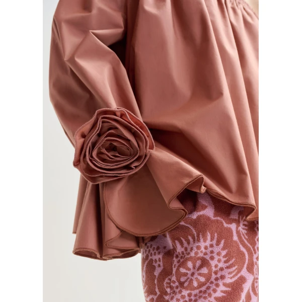 Essentiel Antwerp Vintage Pink Strapless Cotton Top With Rosette Details, view 5