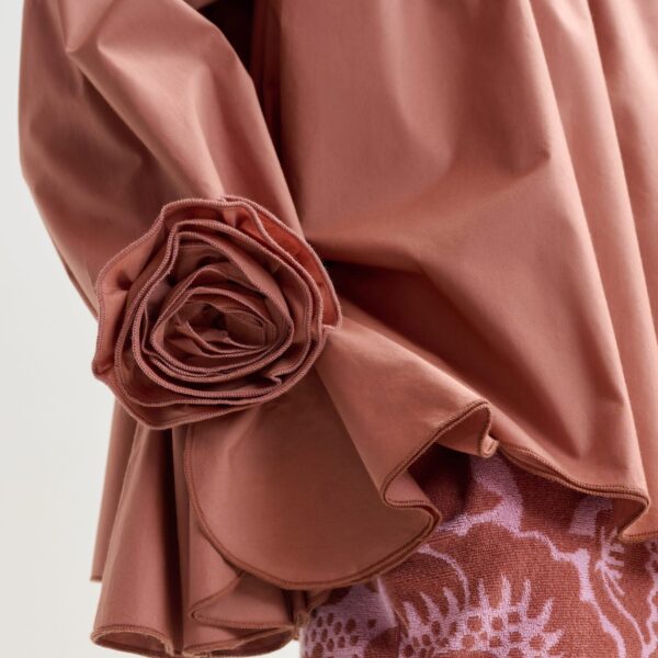 Essentiel Antwerp Vintage Pink Strapless Cotton Top With Rosette Details - Essentiel Antwerp Tops - Colorful Belgian Design - Shop at Coveti