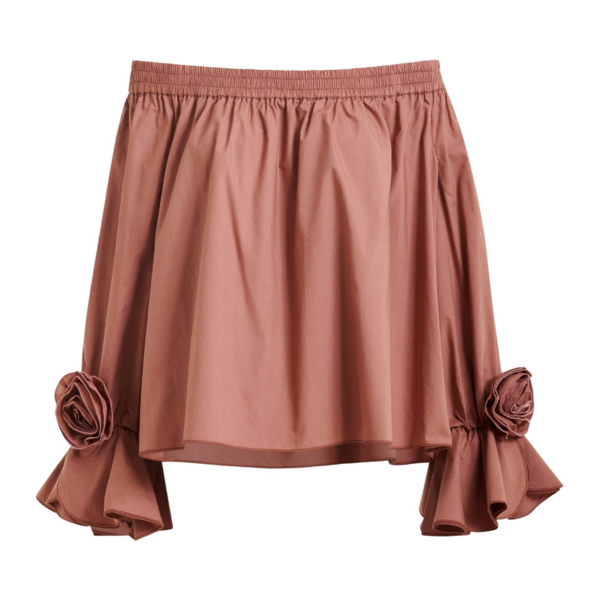 Essentiel Antwerp Vintage Pink Strapless Cotton Top With Rosette Details - Essentiel Antwerp Tops - Colorful Belgian Design - Shop at Coveti