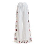 Essentiel Antwerp White And Multicolor Floral Embroidered Wide-Leg Cotton Trousers - Essentiel Antwerp Pants - Colorful Belgian Design - Shop at Coveti