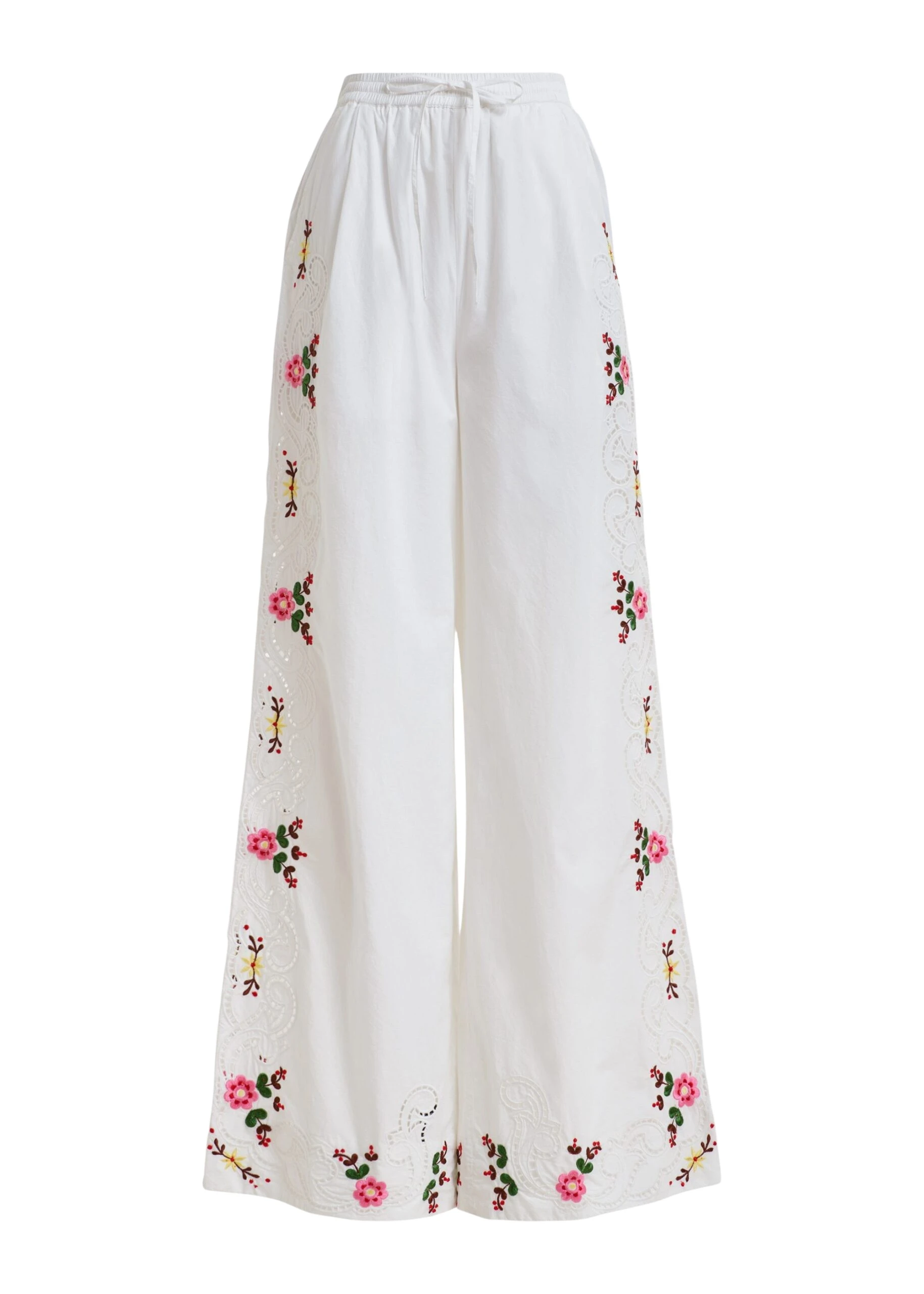Essentiel-Antwerp-White-And-Multicolor-Floral-Embroidered-Wide-Leg-Cotton-Trousers-scaled49002_nobg Essentiel Antwerp White And Multicolor Floral Embroidered Wide-Leg Cotton Trousers - Essentiel Antwerp Pants - Colorful Belgian Design - Shop at Coveti