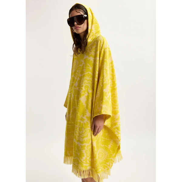 Essentiel Antwerp Yellow Floral Jacquard Cotton-Blend Midi Dress With Hood, view 2