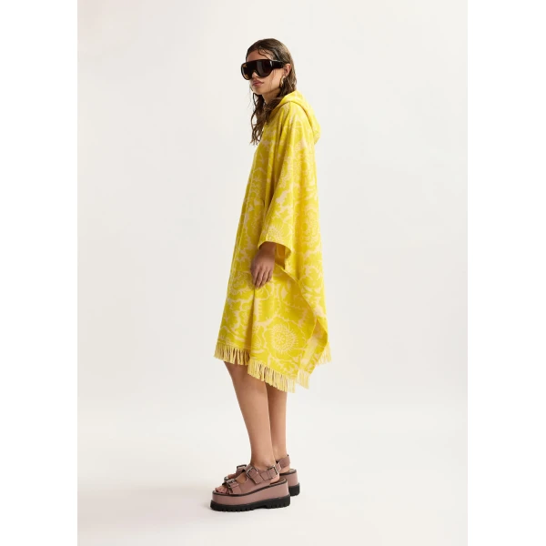 Essentiel Antwerp Yellow Floral Jacquard Cotton-Blend Midi Dress With Hood, view 3