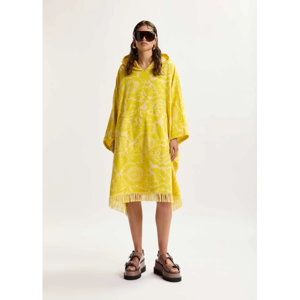 Essentiel Antwerp Yellow Floral Jacquard Cotton-Blend Midi Dress With Hood, view 4