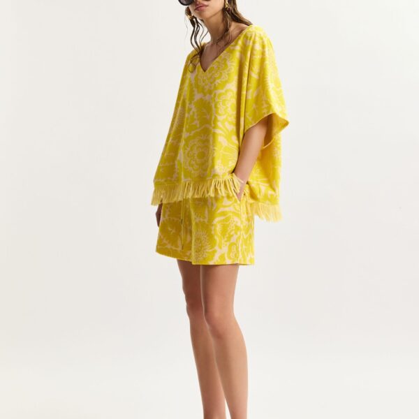Essentiel Antwerp Yellow Floral Jacquard Cotton-Blend Shorts With Drawstring Waist - Essentiel Antwerp Shorts - Colorful Belgian Design - Shop at Coveti