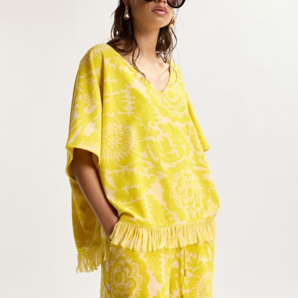 Essentiel Antwerp Yellow Floral Jacquard Cotton-Blend Shorts With Drawstring Waist - Essentiel Antwerp Shorts - Colorful Belgian Design - Shop at Coveti