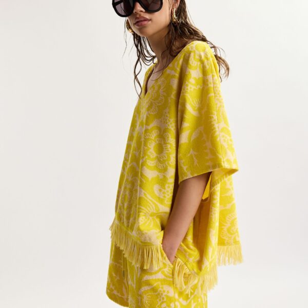 Essentiel Antwerp Yellow Floral Jacquard Cotton-Blend Shorts With Drawstring Waist - Essentiel Antwerp Shorts - Colorful Belgian Design - Shop at Coveti
