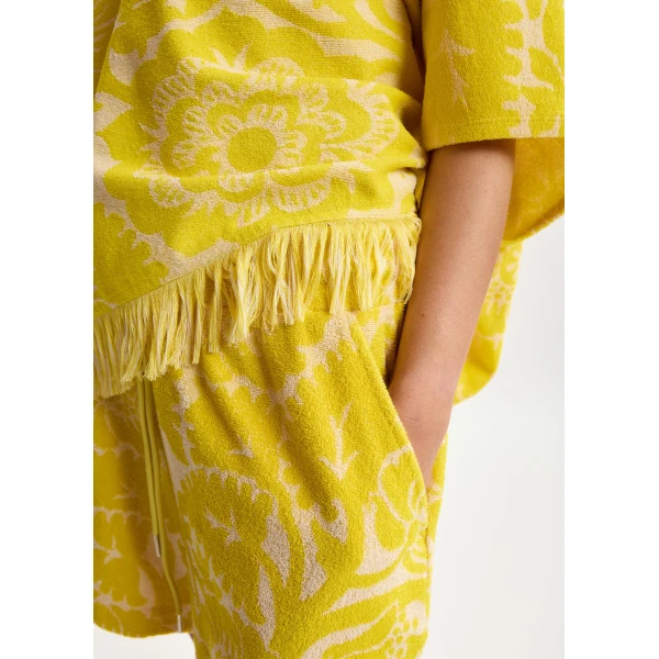 Essentiel Antwerp Yellow Floral Jacquard Cotton-Blend Shorts With Drawstring Waist, view 5