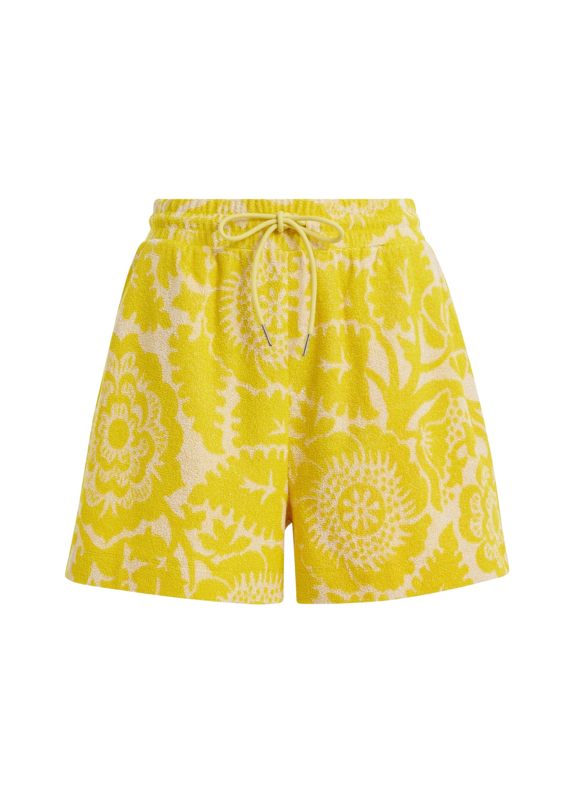 Essentiel Antwerp Yellow Floral Jacquard Cotton-Blend Shorts With Drawstring Waist - Essentiel Antwerp Shorts - Colorful Belgian Design - Shop at Coveti