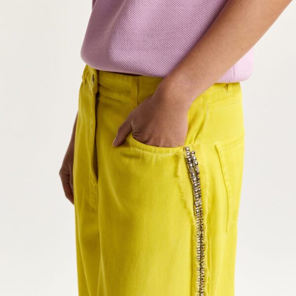 Essentiel Antwerp Yellow High-Rise Wide-Leg Jeans With Embellished Side Trims - Essentiel Antwerp Pants - Colorful Belgian Design - Shop at Coveti