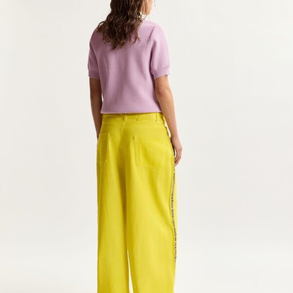 Essentiel Antwerp Yellow High-Rise Wide-Leg Jeans With Embellished Side Trims - Essentiel Antwerp Pants - Colorful Belgian Design - Shop at Coveti